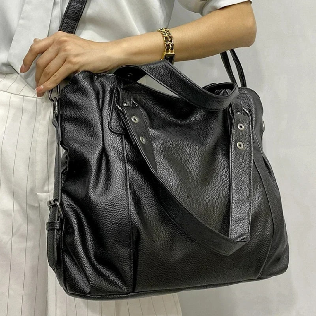 Luxury Leather Ladies Shoulder Bag - EliteCarry-Beige-Nora Luxe