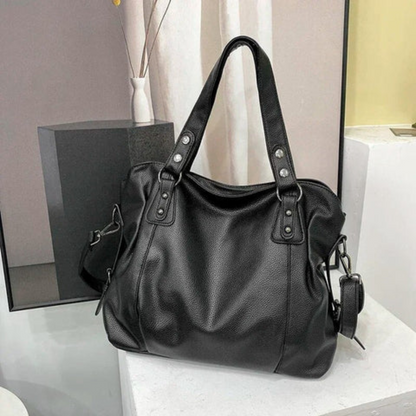 Luxury Leather Ladies Shoulder Bag - EliteCarry-Beige-Nora Luxe