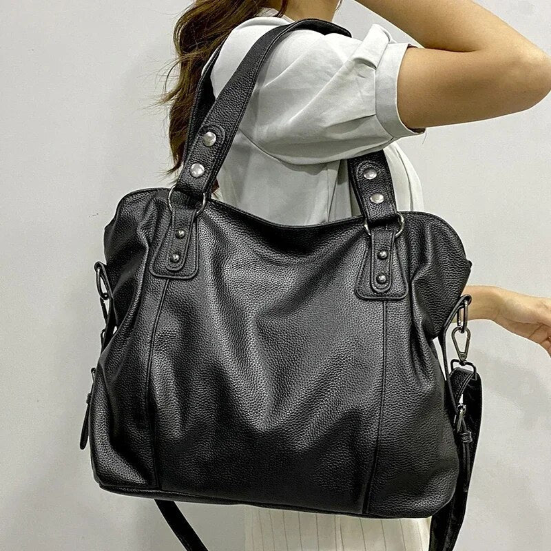 Luxury Leather Ladies Shoulder Bag - EliteCarry-Black-Nora Luxe