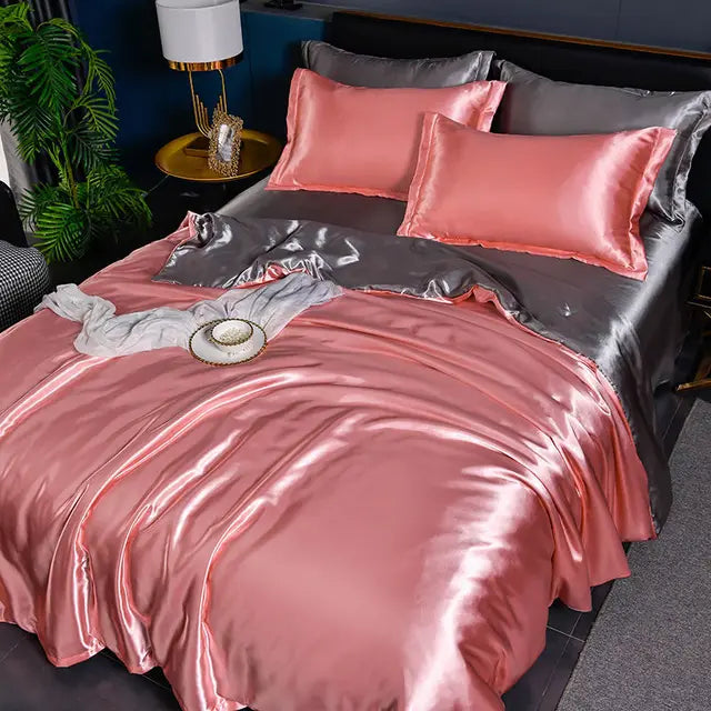 Luxury Plain Satin Duvet Cover - SilkSerenity-Silver-59.06 × 78.74 in-Nora Luxe