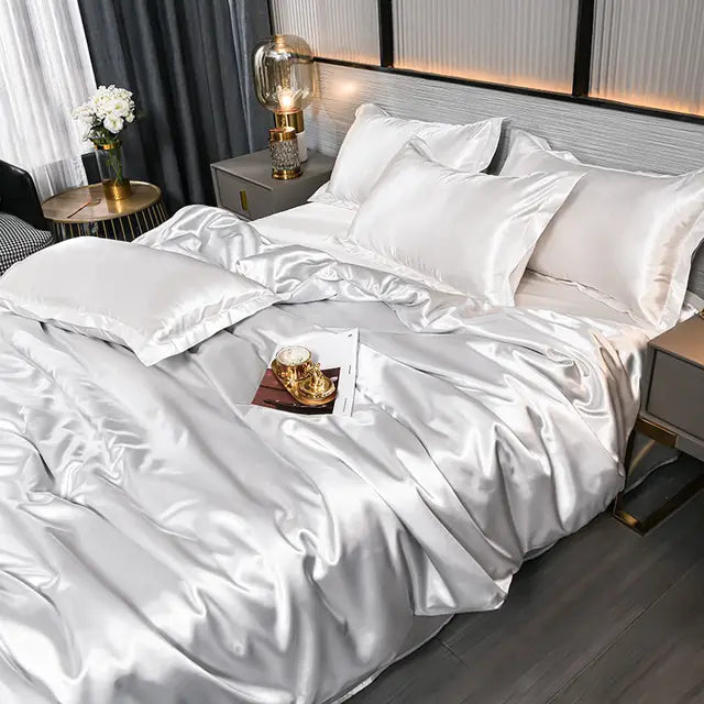 Luxury Plain Satin Duvet Cover - SilkSerenity-White-59.06 × 78.74 in-Nora Luxe