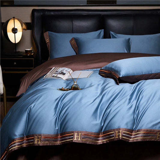 Luxury Satin Bedding Set 4-Piece - OpulenceSleep-Blue-1.5m 78.74 × 90.55 in-Nora Luxe