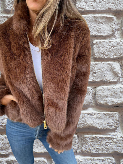 Luxury Soft Ladies Coat - Aurora-Brown-S-Nora Luxe