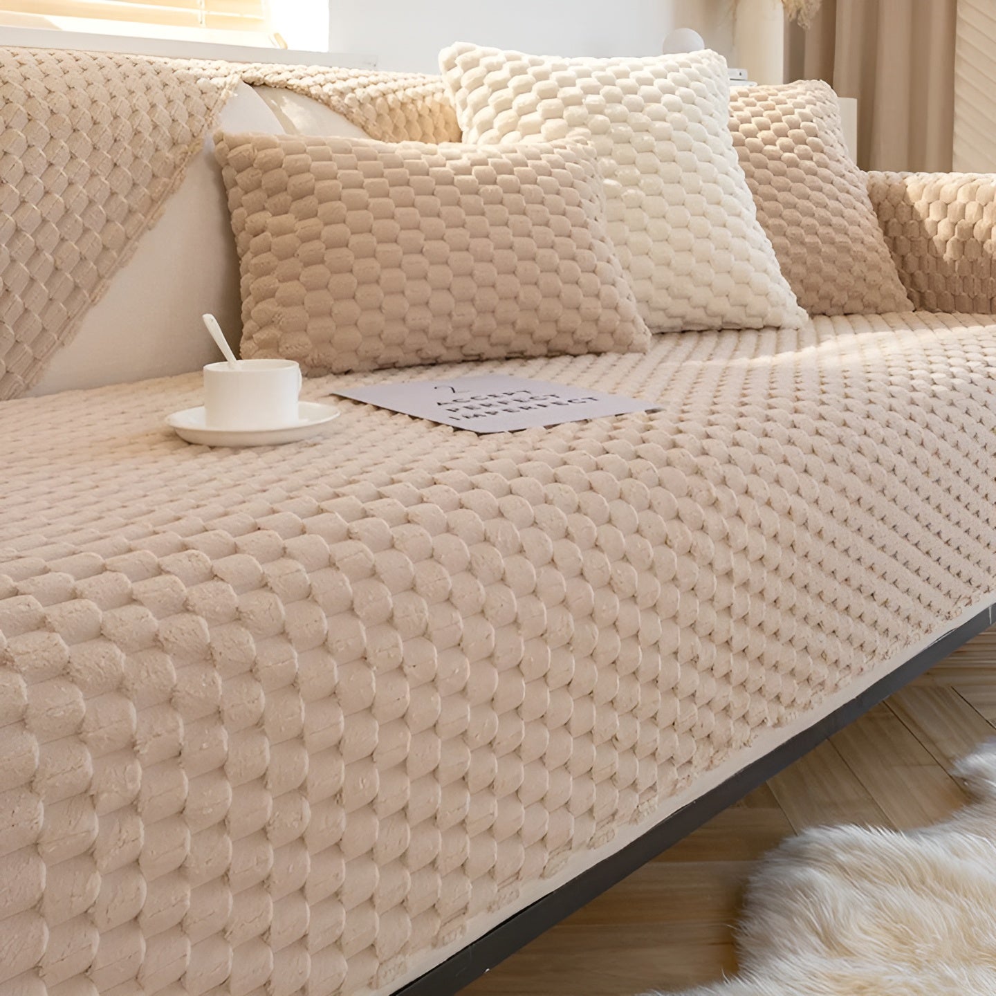 Luxury Velvet Sofa Cover - VeluLuxe-Beige-1 pillow - 35.43″ × 47.24″-Nora Luxe