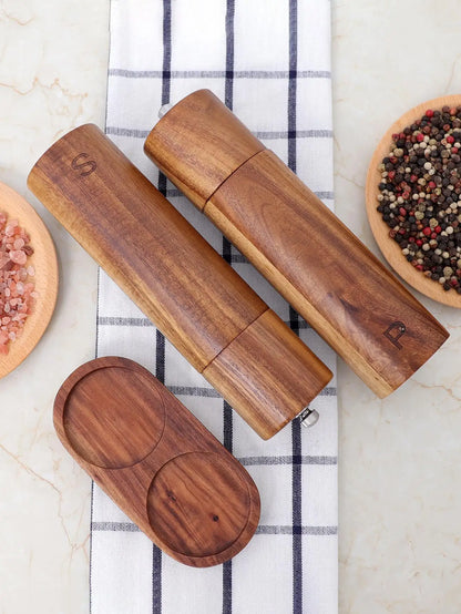 Luxury Wooden Salt and Pepper Mill Set with Tray - WoodSpice-Nora Luxe