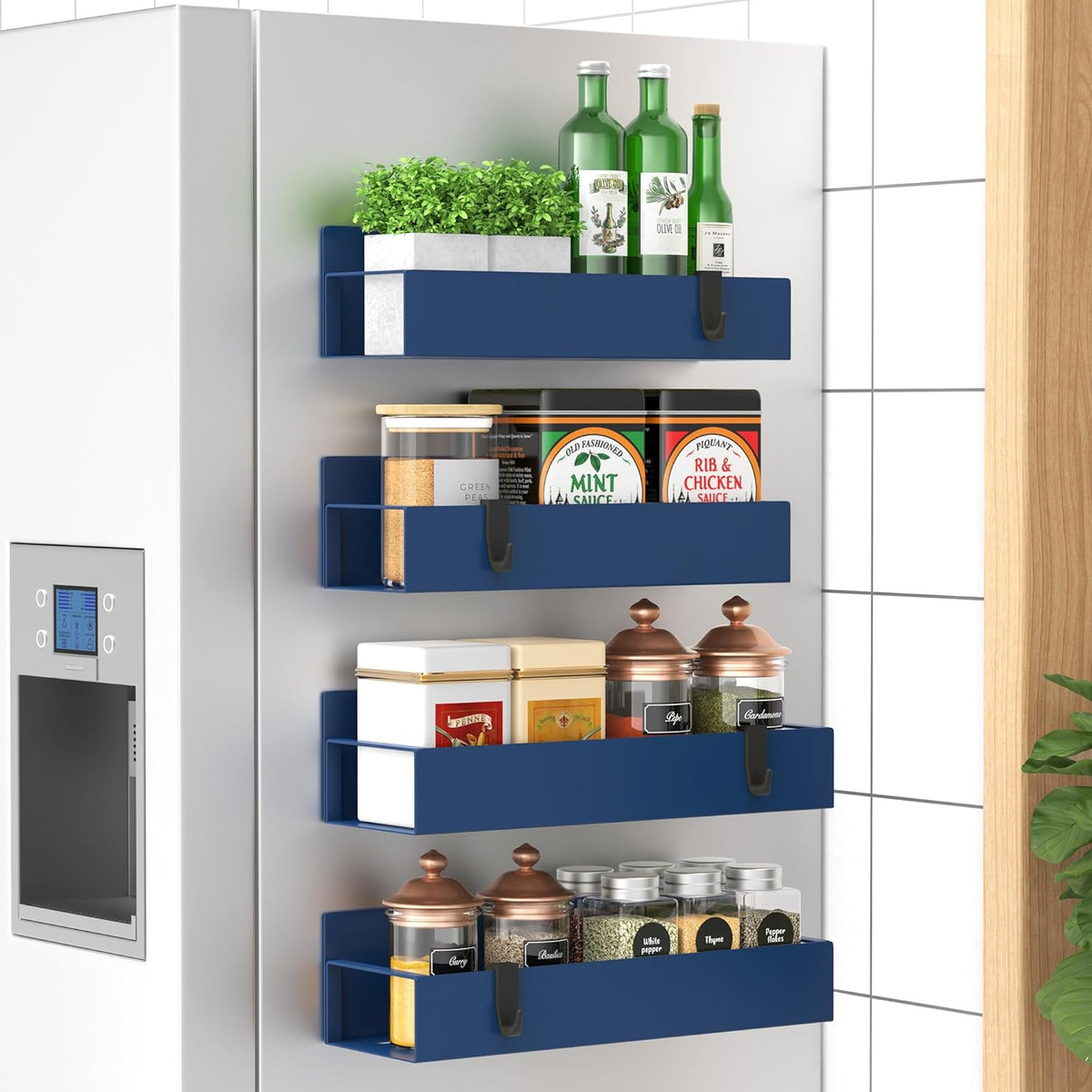 Magnetic Spice Rack Set of 4 – SpiceGrip-Dark blue-Nora Luxe