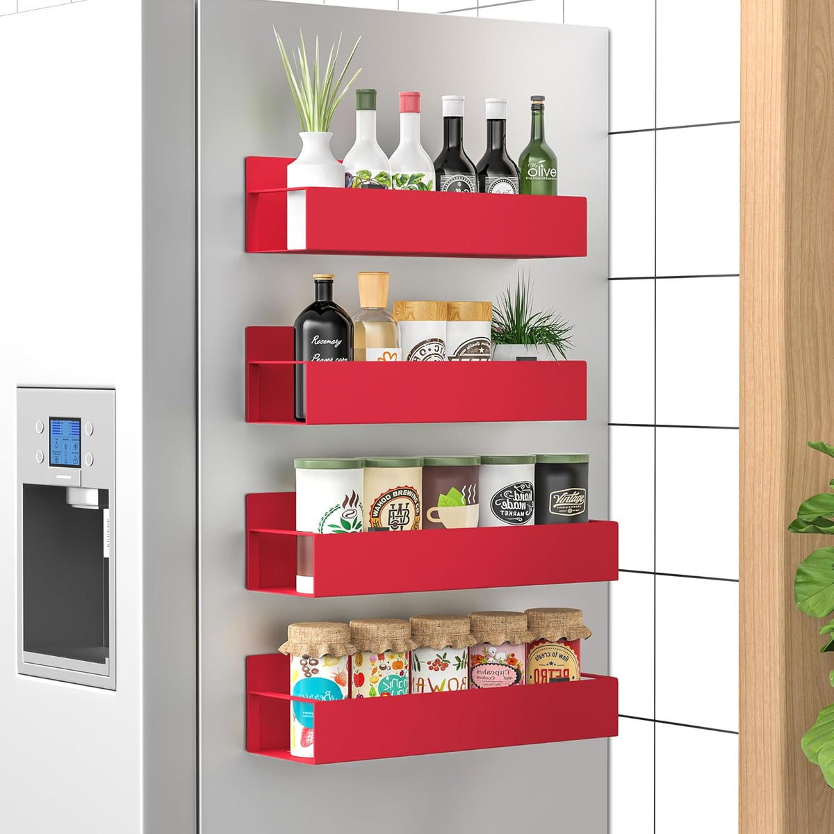 Magnetic Spice Rack Set of 4 – SpiceGrip-Red-Nora Luxe