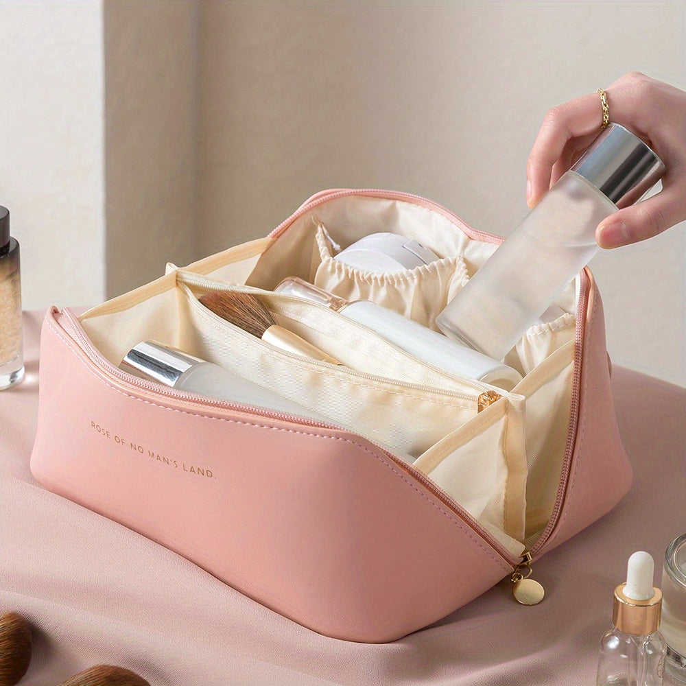 MAKEUP ORGANIZER WITH ZIPPER – LUXURY TOILETRY BAG FOR TRAVEL-Brown-Nora Luxe