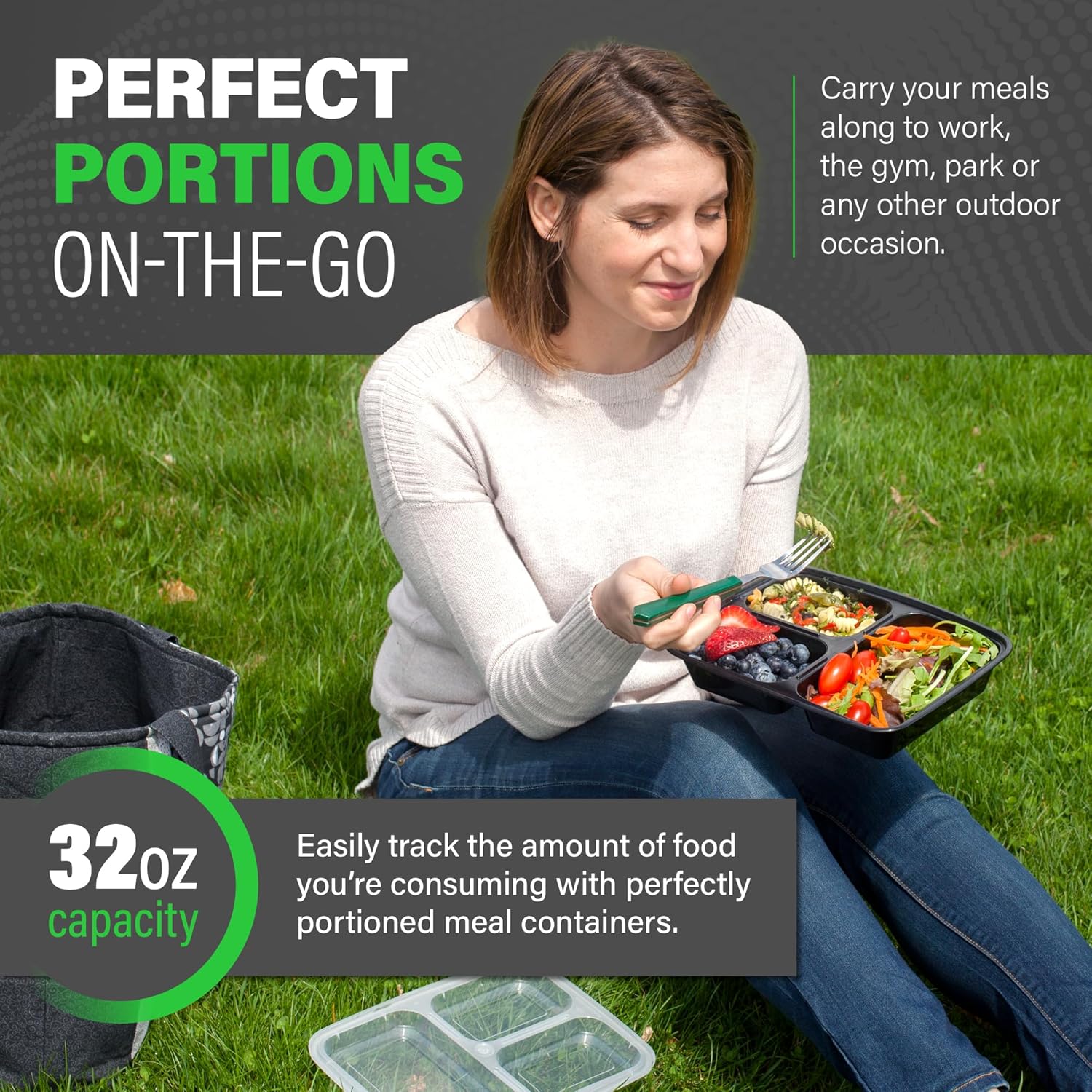 Meal Prep Containers – 3 Compartment Bento Dozen with Lid 900 ml [20 Pack]-Nora Luxe