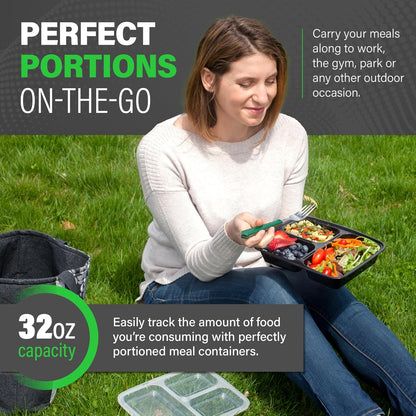 Meal Prep Containers – 3 Compartment Bento Dozen with Lid 900 ml [20 Pack]-Nora Luxe