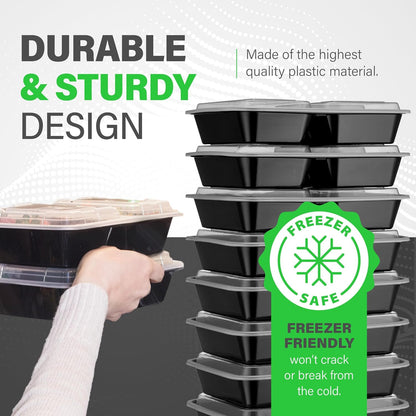 Meal Prep Containers – 3 Compartment Bento Dozen with Lid 900 ml [20 Pack]-Nora Luxe