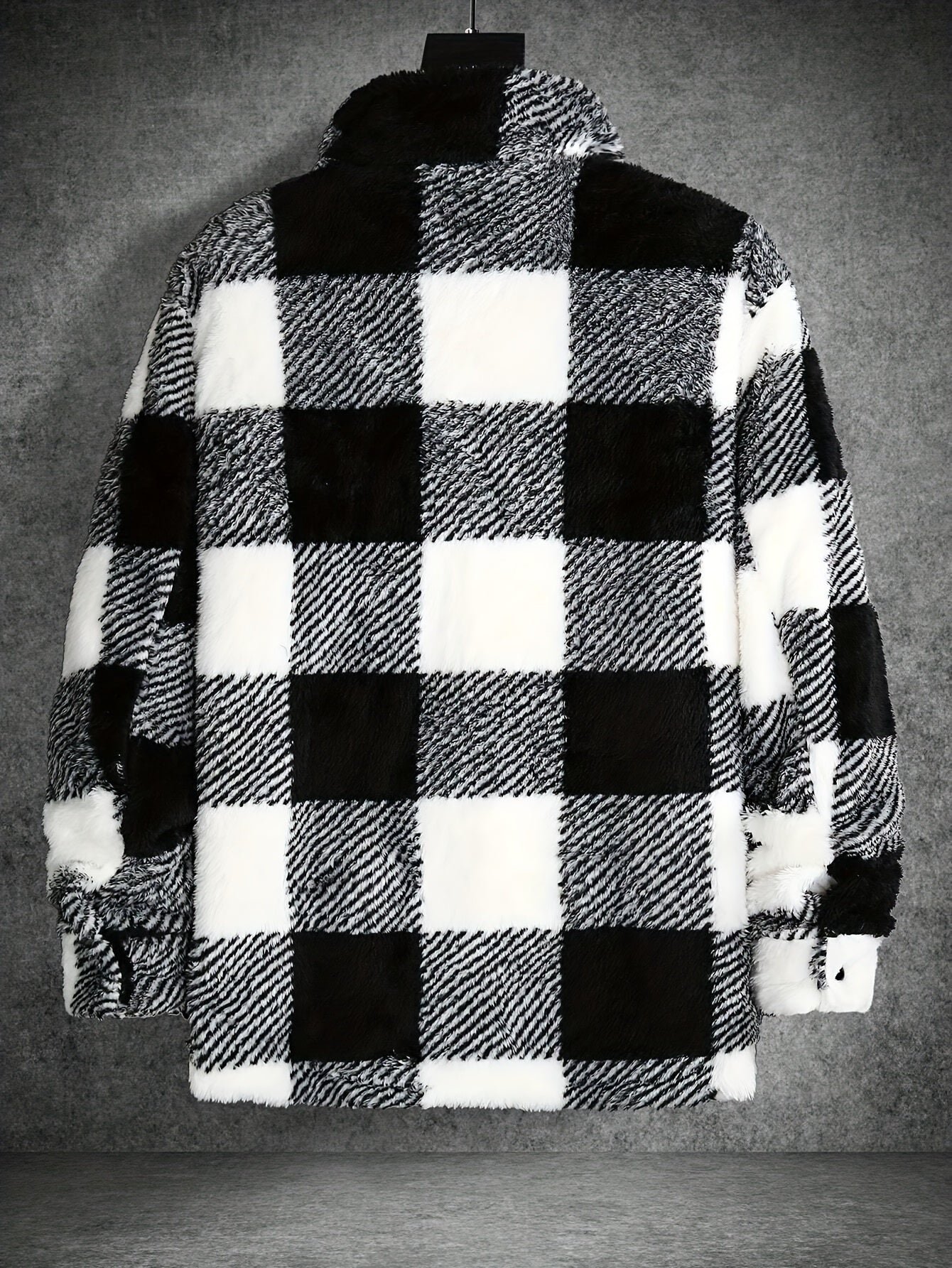 Men's Black and White Checked Fleece Jacket - Riley-S-Nora Luxe