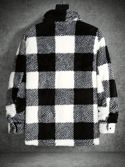 Men's Black and White Checked Fleece Jacket - Riley-S-Nora Luxe