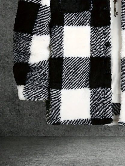 Men's Black and White Checked Fleece Jacket - Riley-S-Nora Luxe