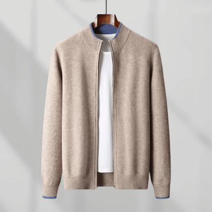 Men's Cashmere Zip Jacket – Laurent-Khaki-S-Nora Luxe
