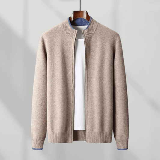 Men's Cashmere Zip Jacket – Laurent-Khaki-S-Nora Luxe