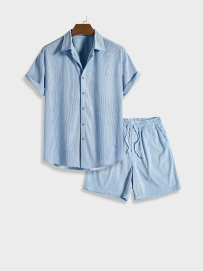 Men's Corduroy Summer Trousers with Button Closure – Sven-Light blue-S-State of Style