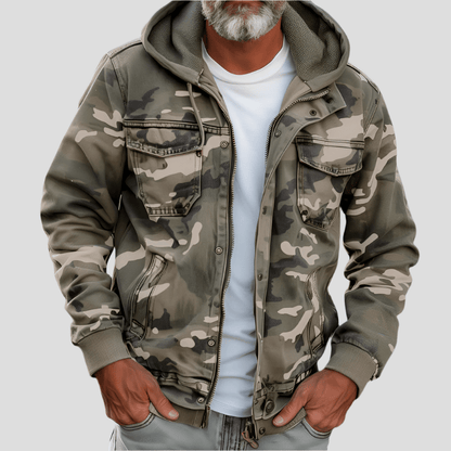 Men's hooded jacket in camouflage look – Bruno-Khaki-XS-Nora Luxe