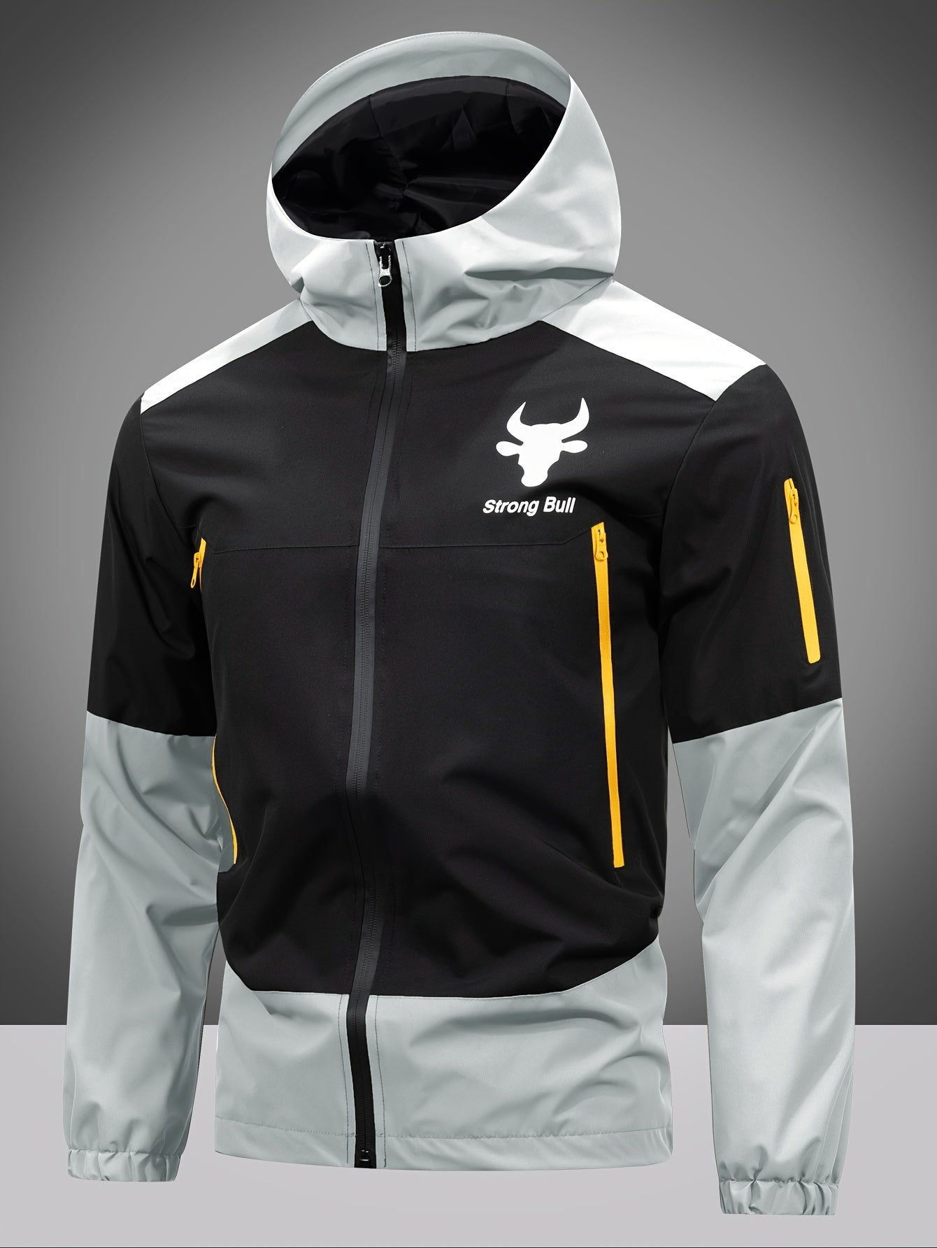 Men's Jacket with Zip, Hood and Colour Block Design - Milan-Light gray-S-Nora Luxe
