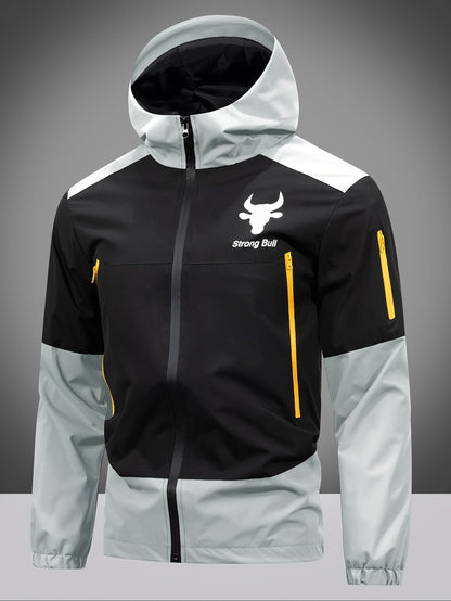 Men's Jacket with Zip, Hood and Colour Block Design - Milan-Light gray-S-Nora Luxe