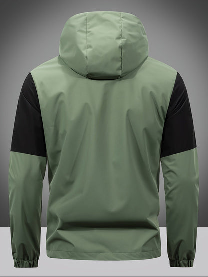 Men's Jacket with Zip, Hood and Colour Block Design - Milan-Olive green-S-Nora Luxe