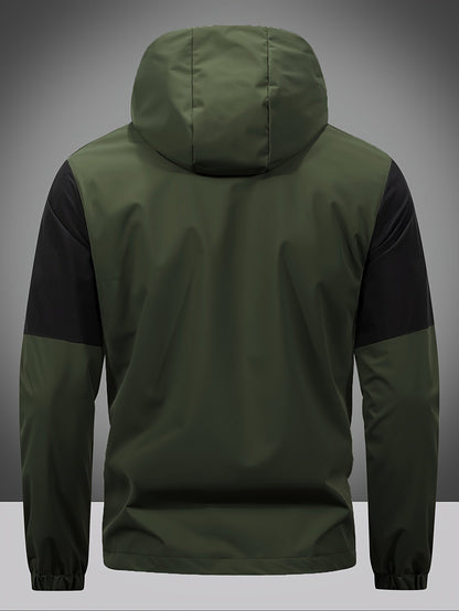 Men's Jacket with Zip, Hood and Colour Block Design - Milan-Olive green-S-Nora Luxe