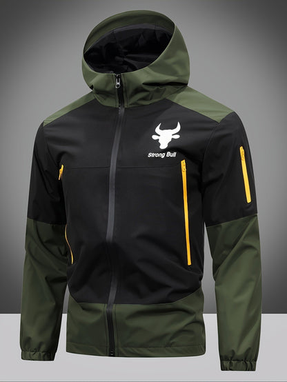 Men's Jacket with Zip, Hood and Colour Block Design - Milan-Olive green-S-Nora Luxe