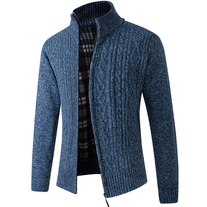 Men's Knitted Zipped Cardigan - Victor-Motive Blue-M-Nora Luxe