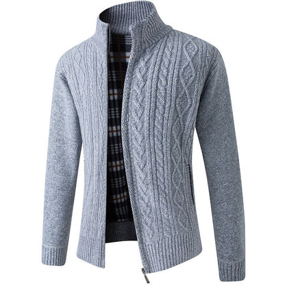 Men's Knitted Zipped Cardigan - Victor-Motive Light Gray-M-Nora Luxe
