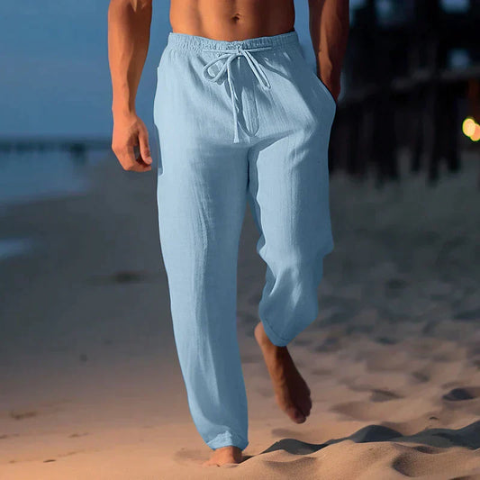 Men's Linen Trousers with Adjustable Waist – Jules-Blue-XS-State of Style