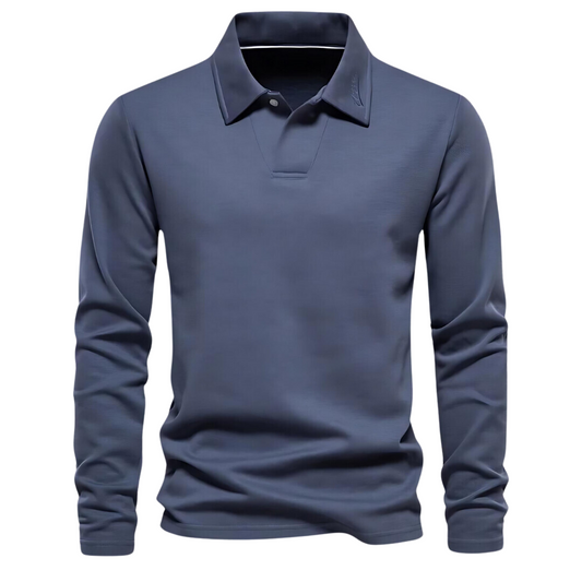 Men's Polo Long Sleeves - Vince-Blue-S-Nora Luxe