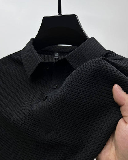 Men's Polo Shirt in Breathable Mesh - Matteo-Black-M-Nora Luxe