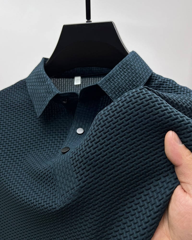 Men's Polo Shirt in Breathable Mesh - Matteo-Blue-M-Nora Luxe