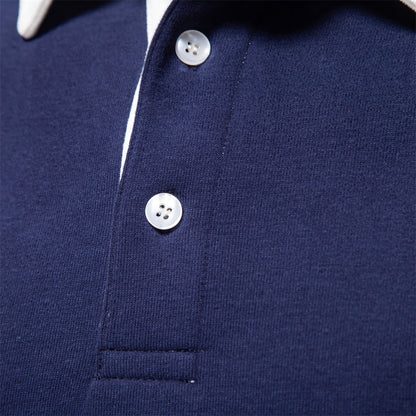 Men's Polo Sweater with Long Sleeves - Rafael-Dark Blue-S-Nora Luxe