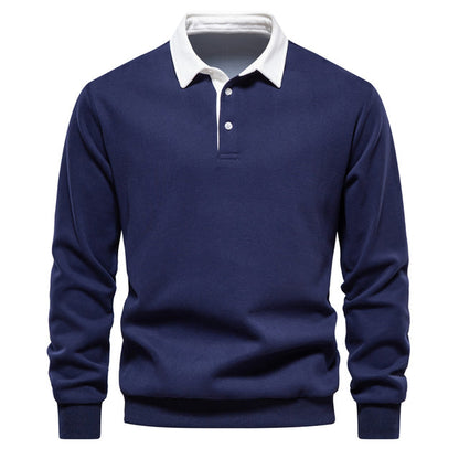 Men's Polo Sweater with Long Sleeves - Rafael-Dark Blue-S-Nora Luxe
