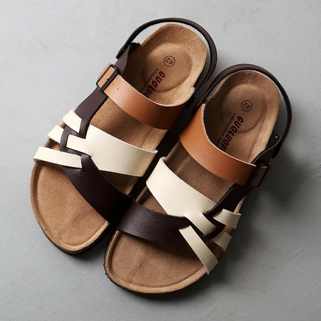 Men's summer sandals with ergonomic footbed – Milton-White and Brown-4.5-The Livary