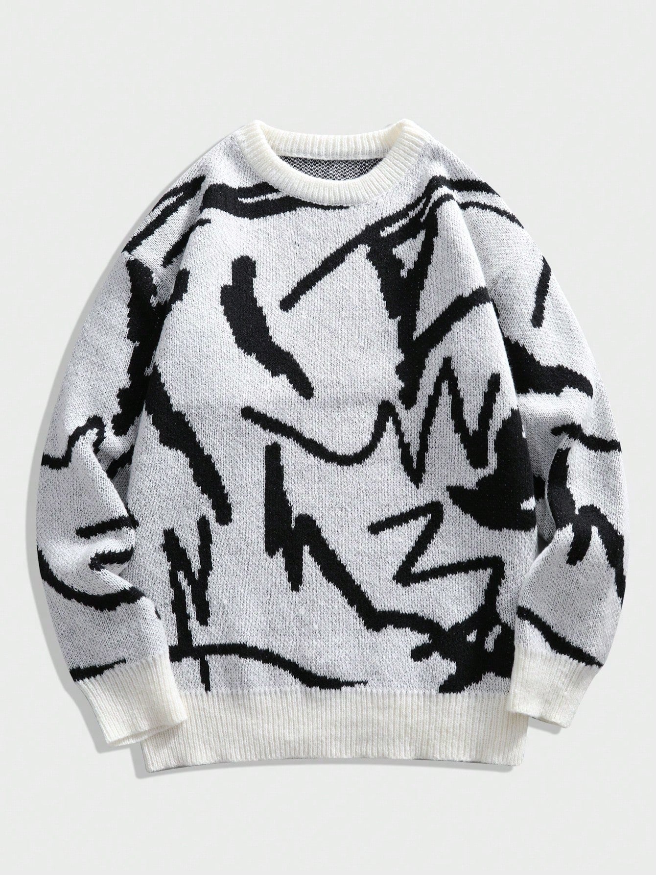 Men's Sweater with Graphic Print - Arvid-Black & white-S-Nora Luxe