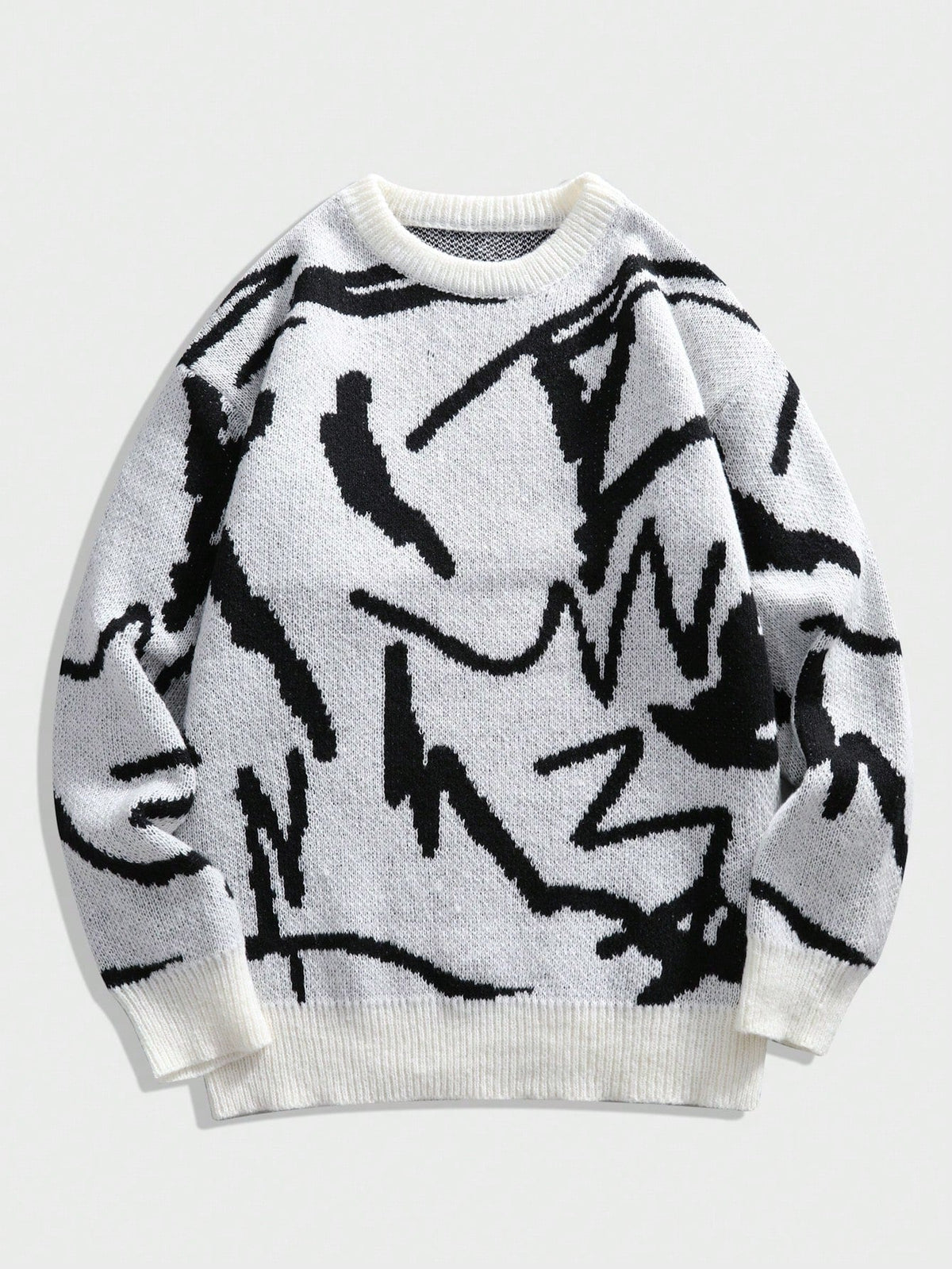 Men's Sweater with Graphic Print - Arvid-Black & white-S-Nora Luxe