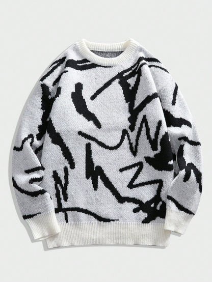 Men's Sweater with Graphic Print - Arvid-Black & white-S-Nora Luxe