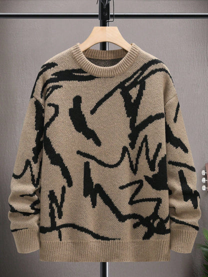 Men's Sweater with Graphic Print - Arvid-Coffee brown-S-Nora Luxe