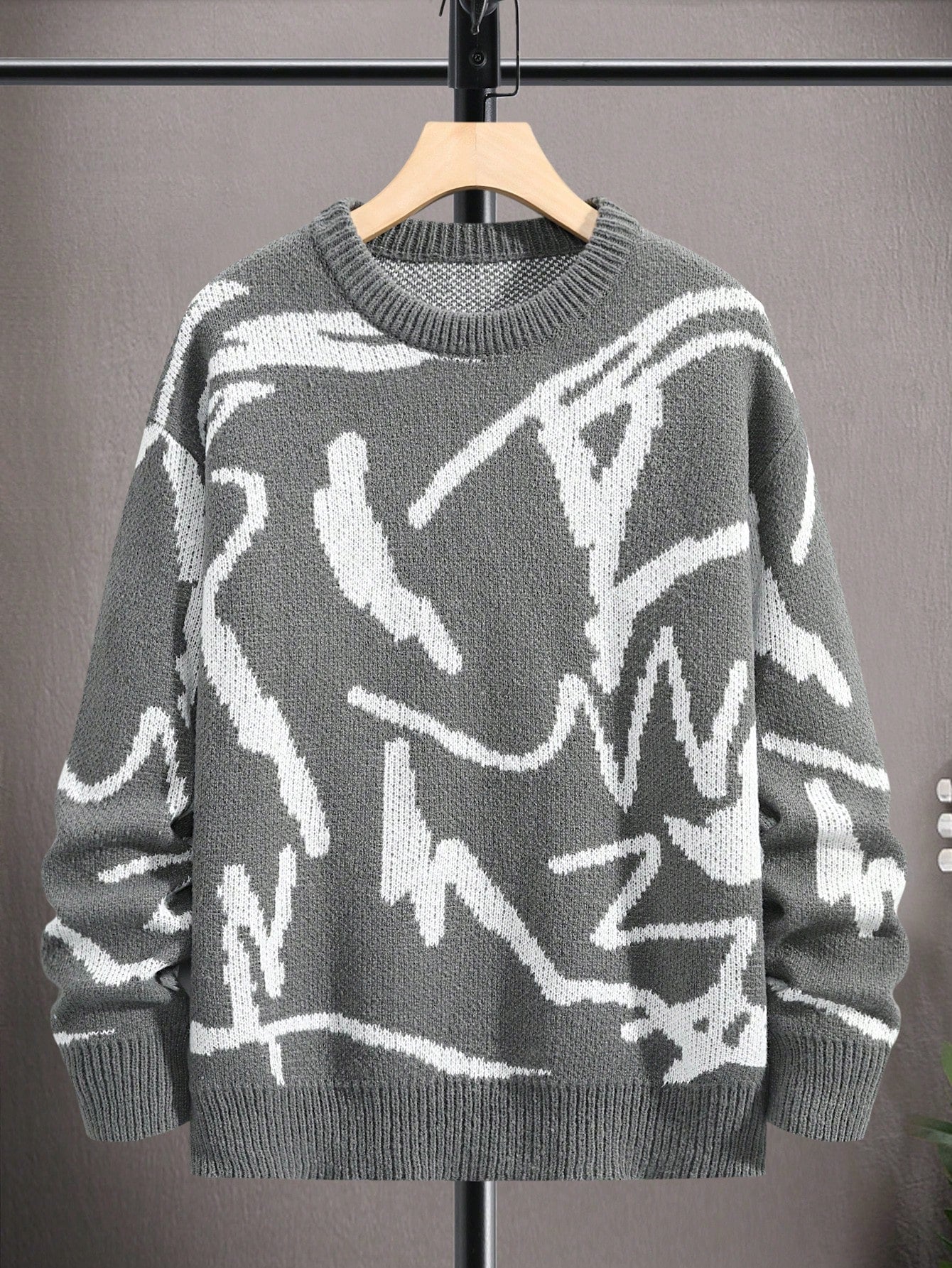 Men's Sweater with Graphic Print - Arvid-Dark gray-S-Nora Luxe