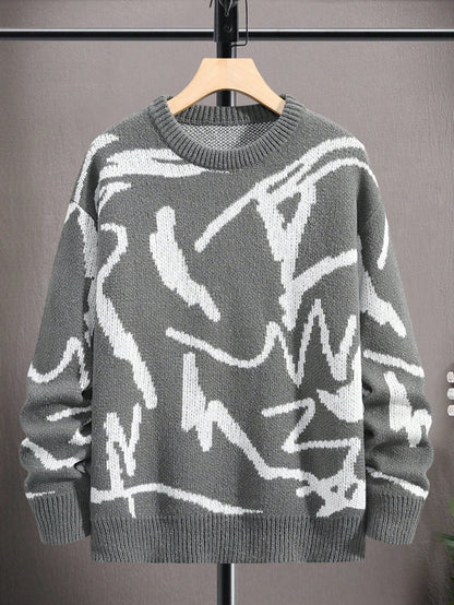 Men's Sweater with Graphic Print - Arvid-Dark gray-S-Nora Luxe