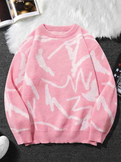 Men's Sweater with Graphic Print - Arvid-Pink-S-Nora Luxe