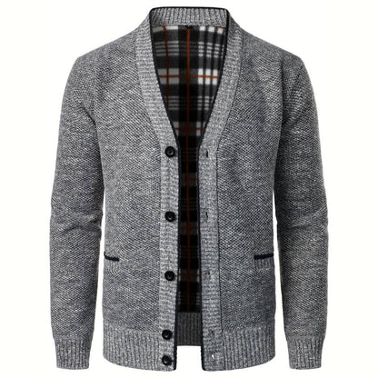 Men's sweater with V-neck - Aspen-Light Gray-S-Nora Luxe