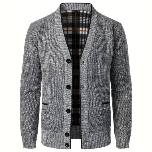 Men's sweater with V-neck - Aspen-Light Gray-S-Nora Luxe
