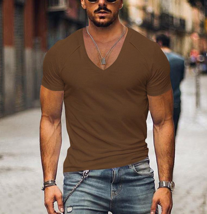 Men's T-Shirt with V-neck - Timo-Brown-XS-Nora Luxe