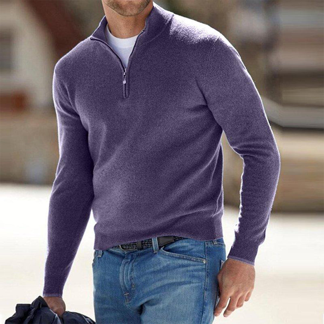 Men's Zip Sweater - Mason-Purple-S-Nora Luxe
