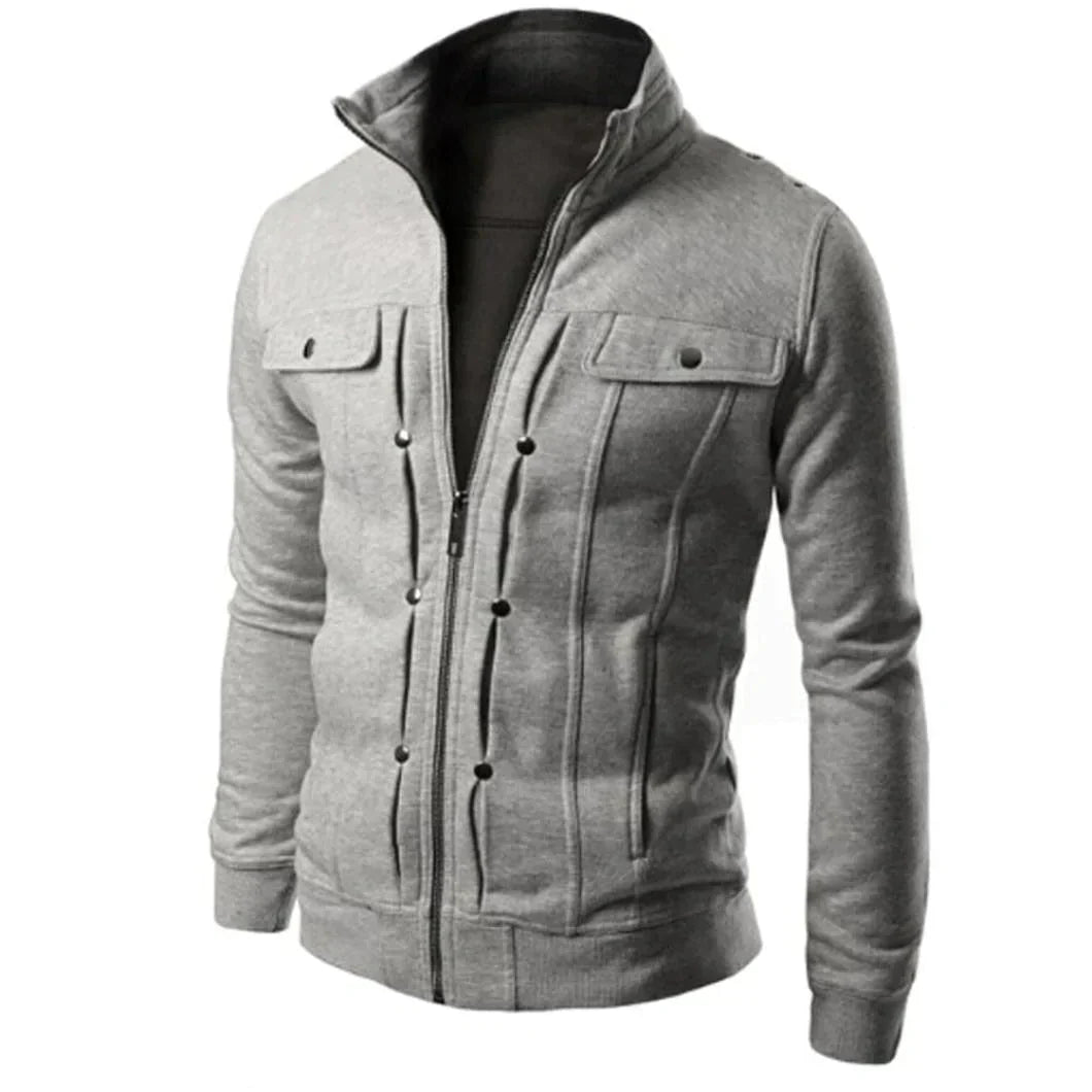 Men's Zip-Up Stand Collar Jacket – Carlo-Gray-S-Nora Luxe