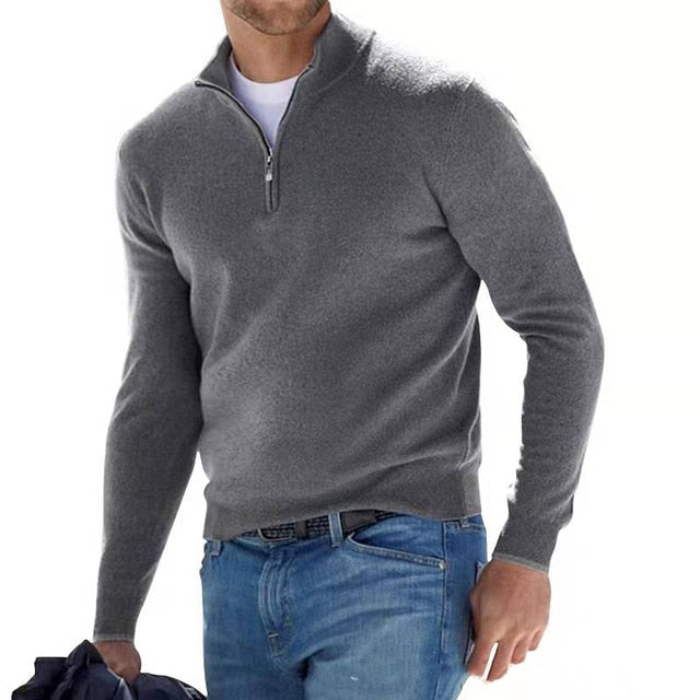 Merino Men's Sweater with V-neck - Torino-Gray-S-Nora Luxe
