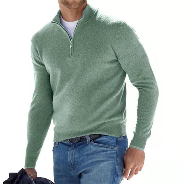 Merino Men's Sweater with V-neck - Torino-Green-S-Nora Luxe
